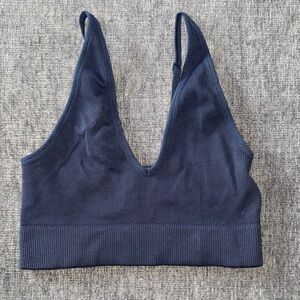 Garage Deep Blue Ribbed Sports Bra